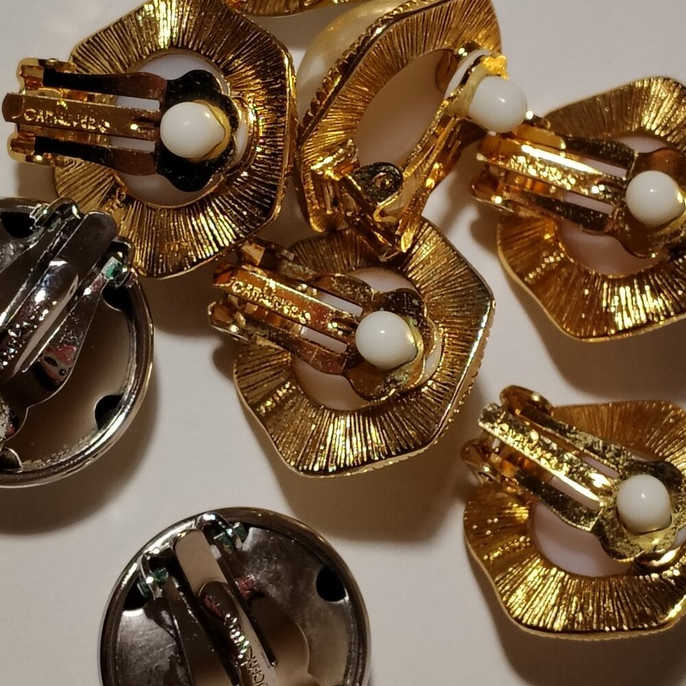Joan Rivers Earrings Set Faux Pearl Pink Gray White Silver Bulbs Clip-on Vintage - Picture 4 of 5